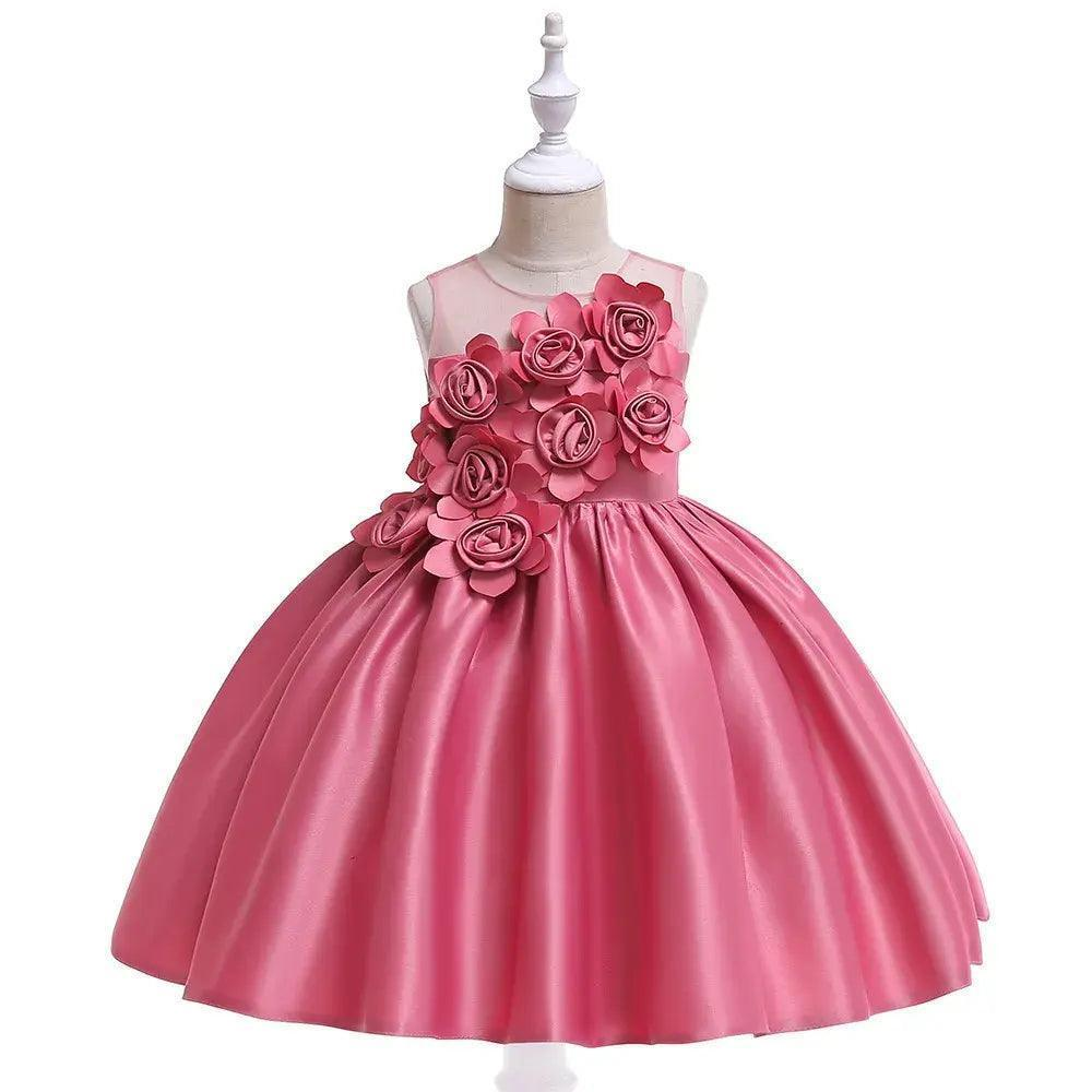 Girls Summer Fashion Party Cute Sweet Solid Color Floral Pleated Sleeveless Party Tutu Dress
