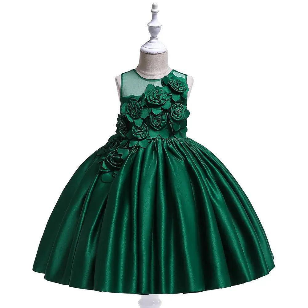 Girls Summer Fashion Party Cute Sweet Solid Color Floral Pleated Sleeveless Party Tutu Dress