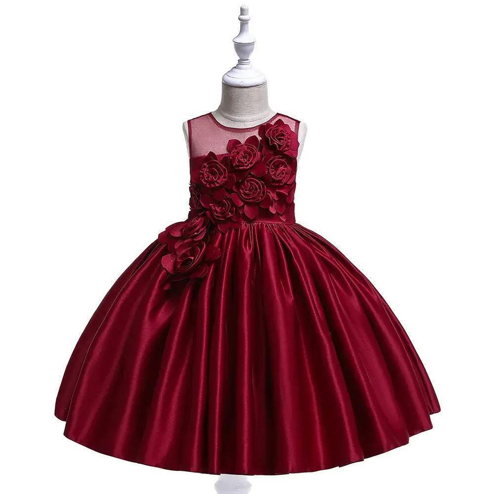 Girls Summer Fashion Party Cute Sweet Solid Color Floral Pleated Sleeveless Party Tutu Dress