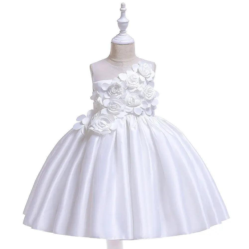 Girls Summer Fashion Party Cute Sweet Solid Color Floral Pleated Sleeveless Party Tutu Dress