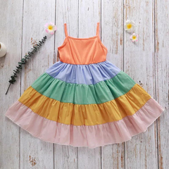 Girls Suspender Multicolored Rainbow Dress