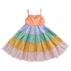 Girls Suspender Multicolored Rainbow Dress