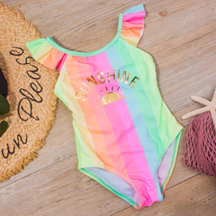 Girls Sweet Colorful Striped Ruffled Summer Beachwear Swimwear