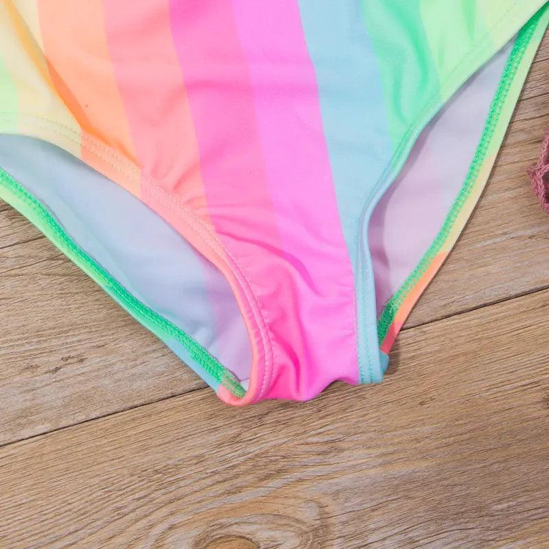 Girls Sweet Colorful Striped Ruffled Summer Beachwear Swimwear