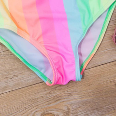 Girls Sweet Colorful Striped Ruffled Summer Beachwear Swimwear