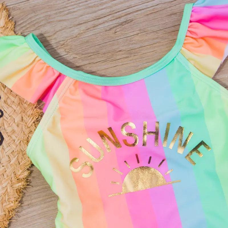 Girls Sweet Colorful Striped Ruffled Summer Beachwear Swimwear