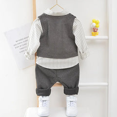 Elegant Baby Boy Casual Wear Striped Shirt Vest Pants Sets
