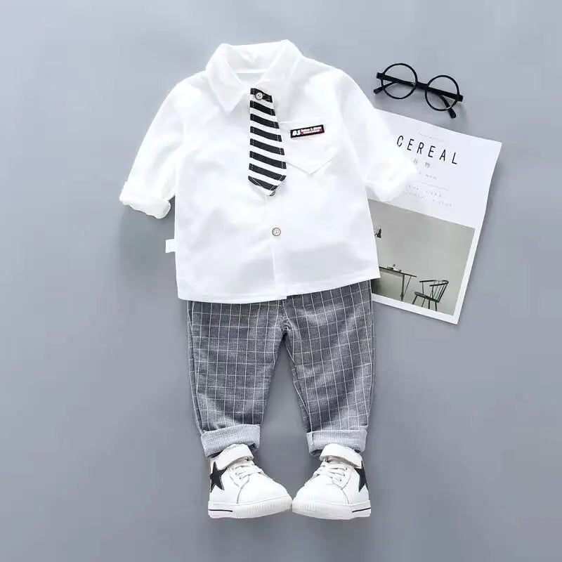 Elegant Baby Boy Casual Wear Striped Shirt Vest Pants Sets