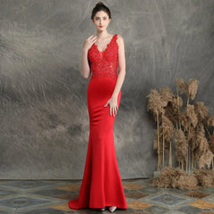 Handmade Applique Beaded Toast Clothing Bride Long Appreciation Dinner Slim-Fit Fishtail  Wedding Evening Dress Formal Gown