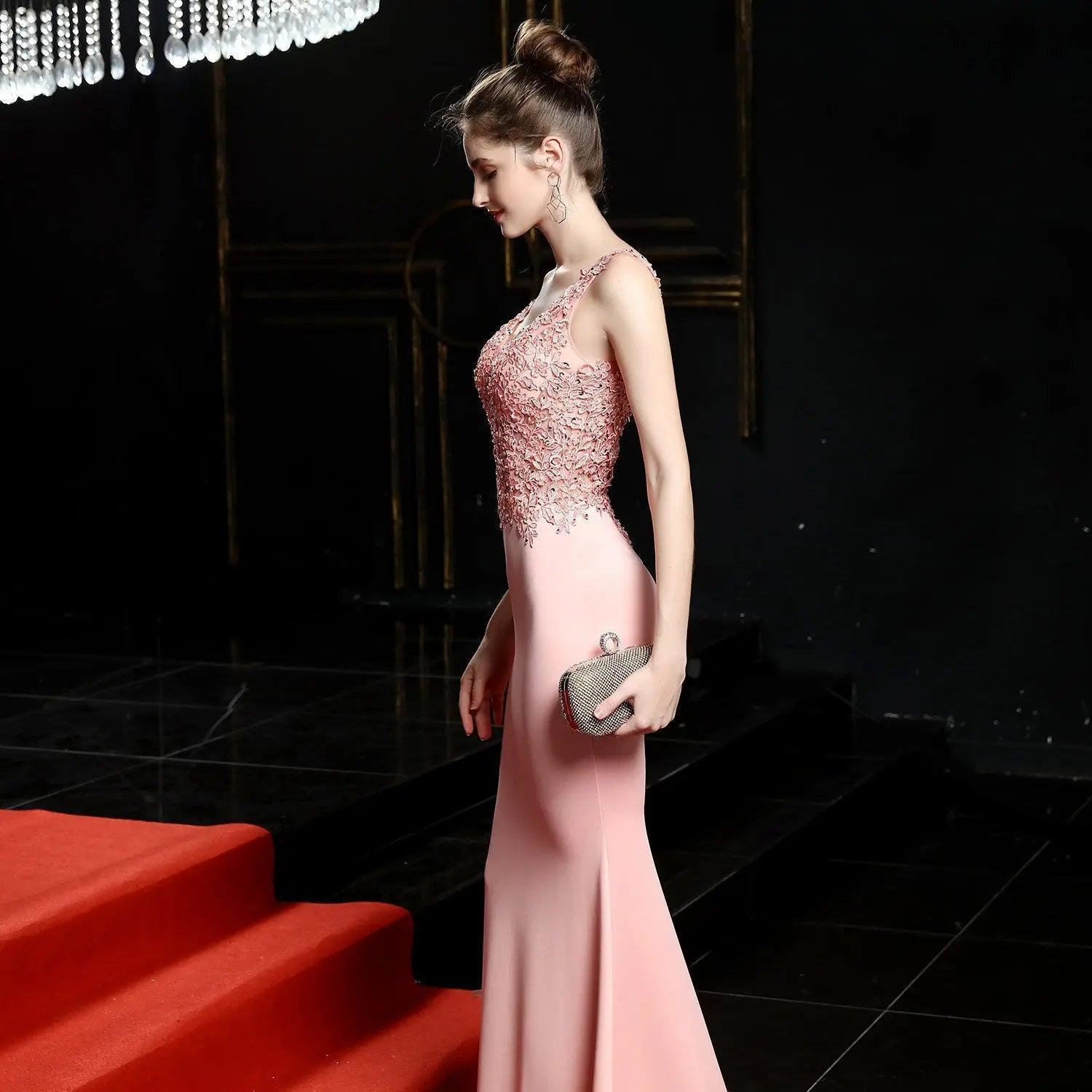 Handmade Applique Beaded Toast Clothing Bride Long Appreciation Dinner Slim-Fit Fishtail  Wedding Evening Dress Formal Gown
