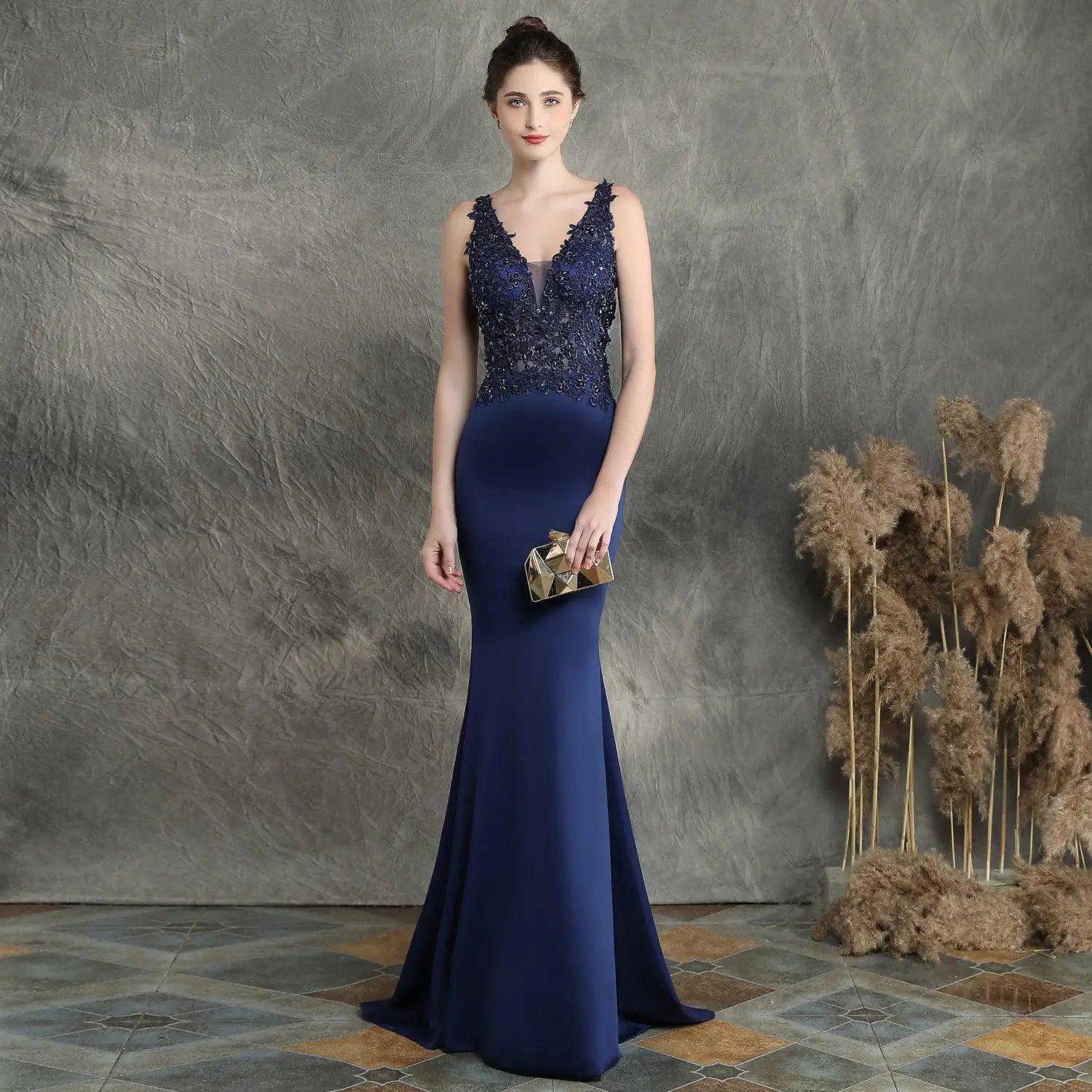 Handmade Applique Beaded Toast Clothing Bride Long Appreciation Dinner Slim-Fit Fishtail  Wedding Evening Dress Formal Gown
