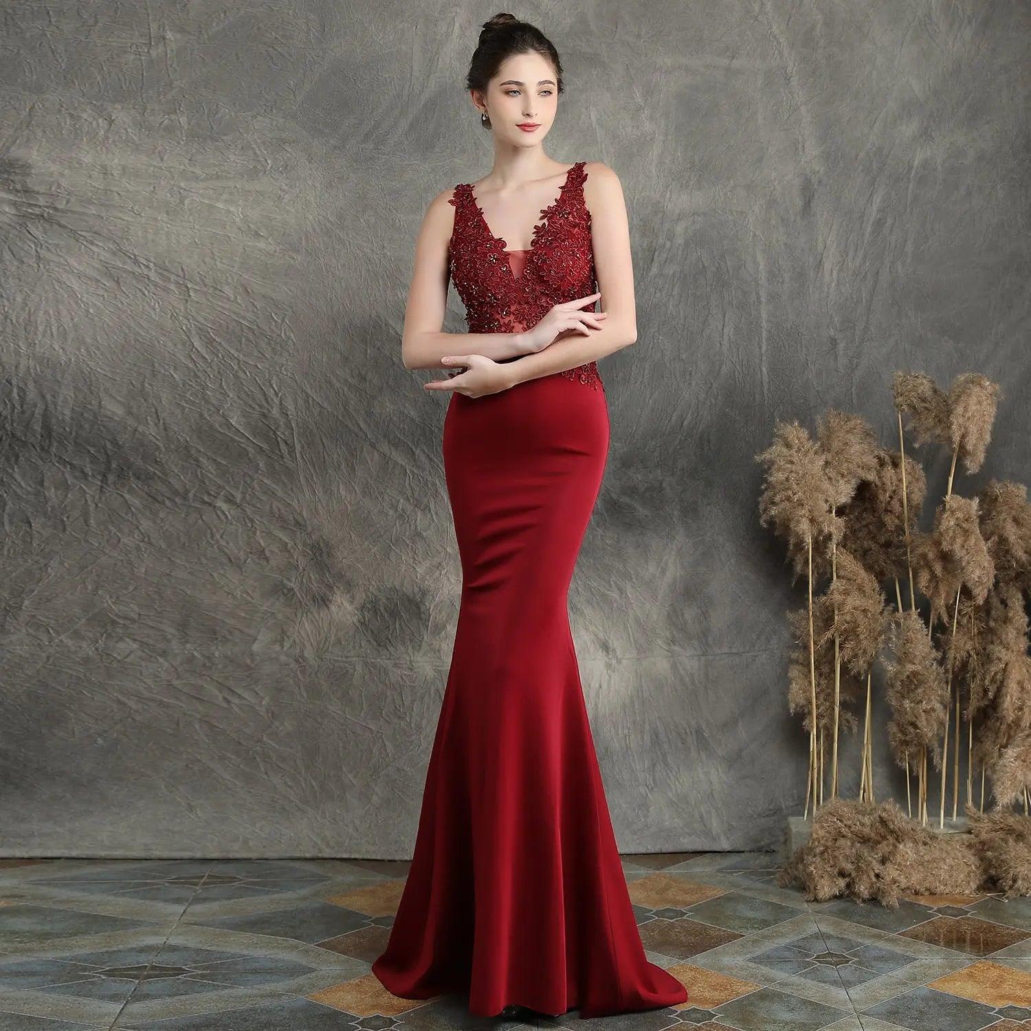 Handmade Applique Beaded Toast Clothing Bride Long Appreciation Dinner Slim-Fit Fishtail  Wedding Evening Dress Formal Gown