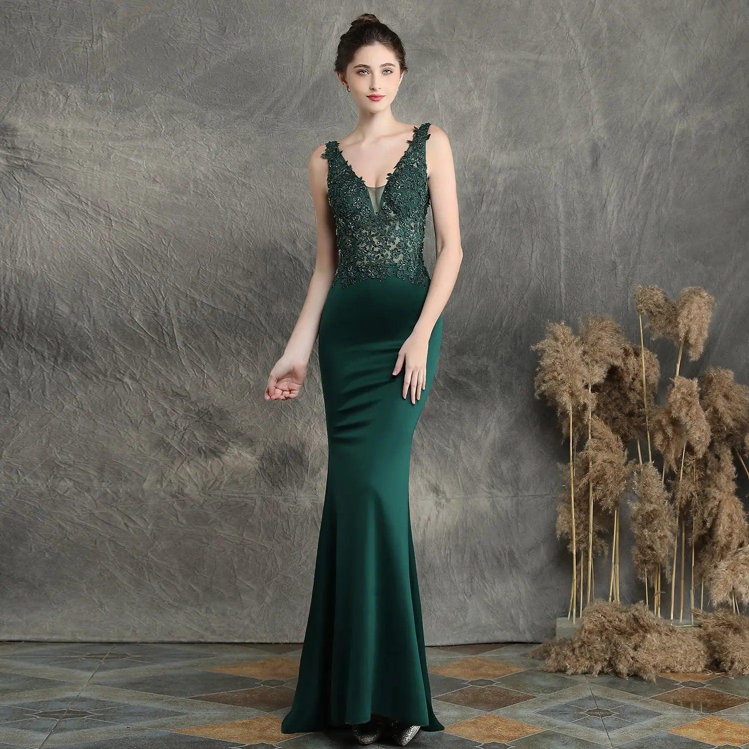 Handmade Applique Beaded Toast Clothing Bride Long Appreciation Dinner Slim-Fit Fishtail  Wedding Evening Dress Formal Gown