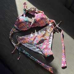 Hard Cup Floral Totem Strap Split Swimsuit