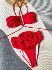 High Waist Sexy Three Dimensional Floral Split Women Swimsuit