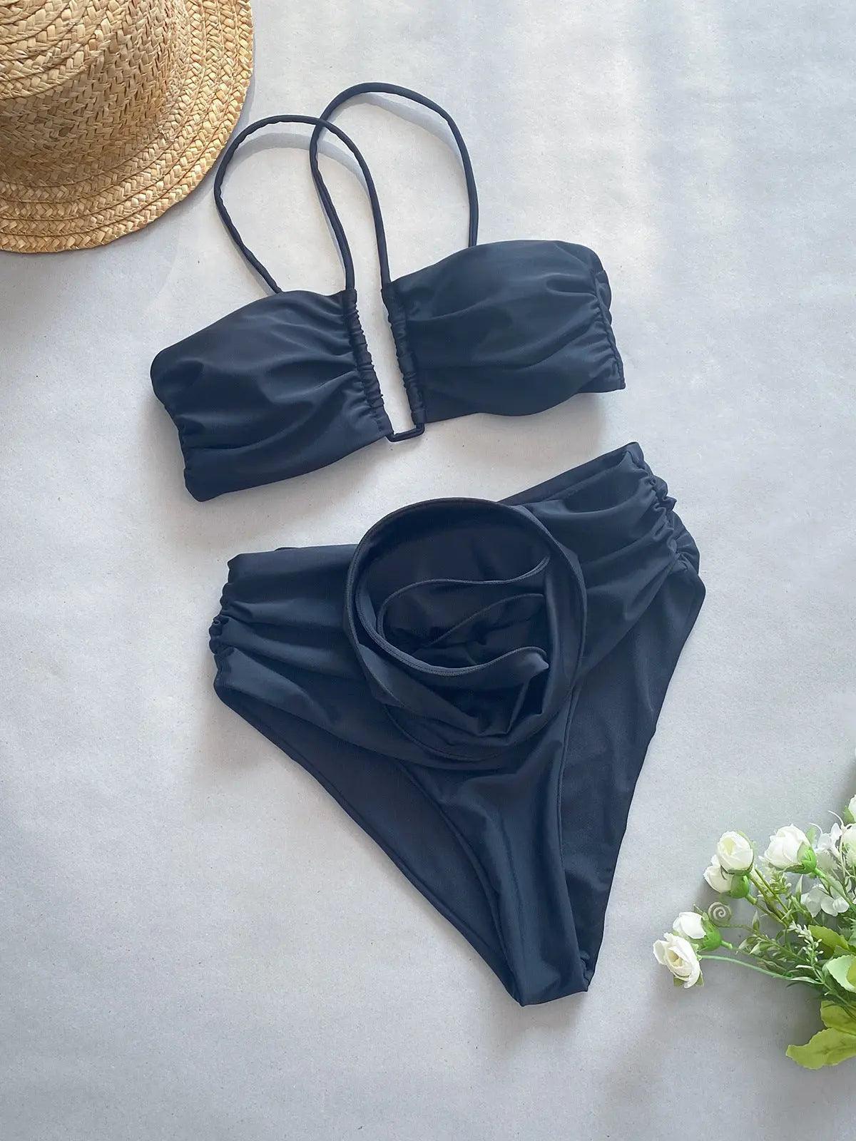 High Waist Sexy Three Dimensional Floral Split Women Swimsuit
