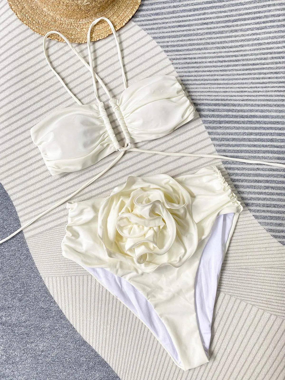 High Waist Sexy Three Dimensional Floral Split Women Swimsuit
