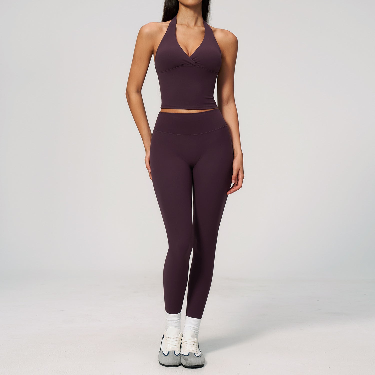 Brushed Deep V Plunge Halter High Waist Yoga Clothes
