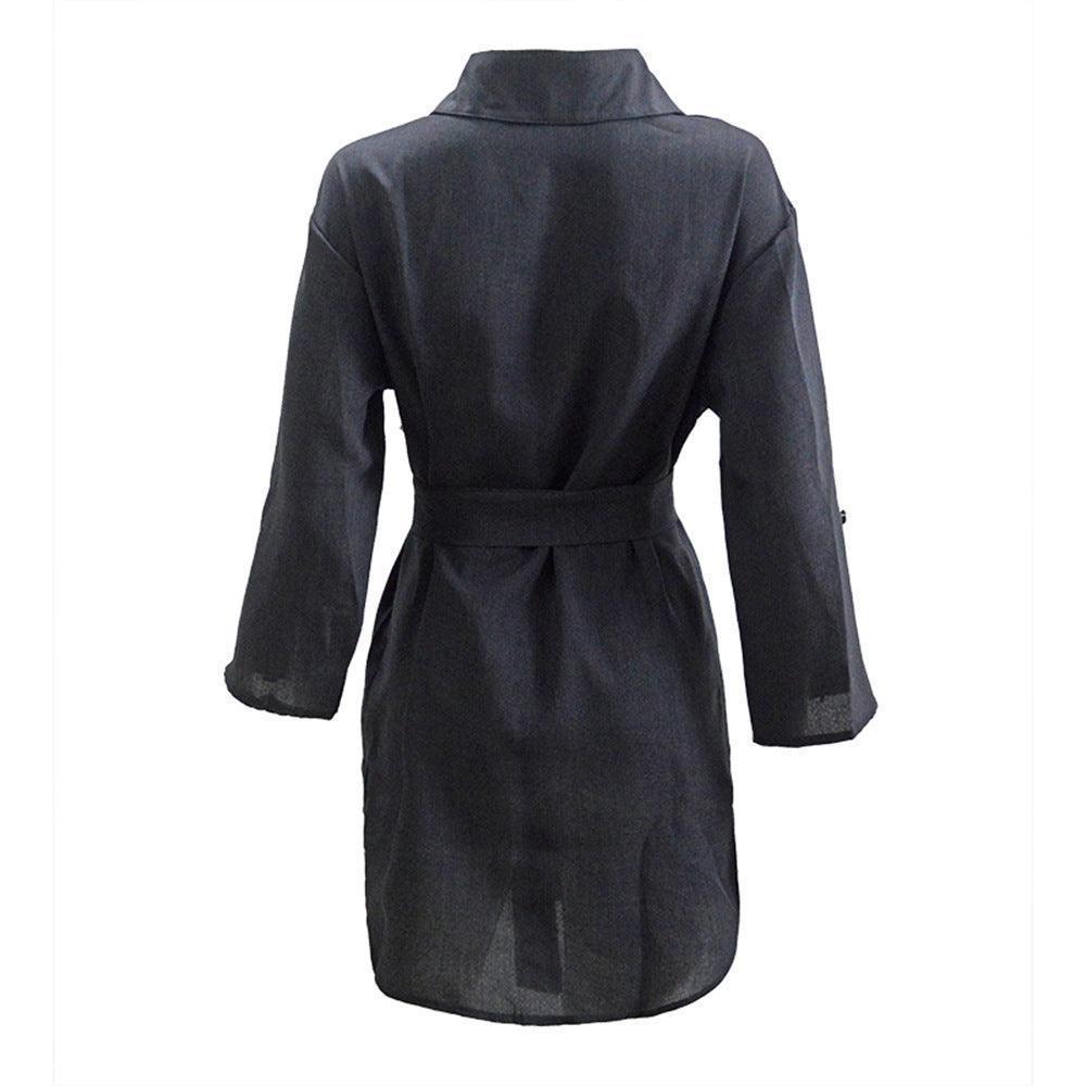 Cardigan Solid Color Rolled Sleeves Shirt Dress