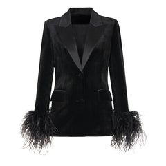 Autumn Velvet Women Ostrich Feather Jacket