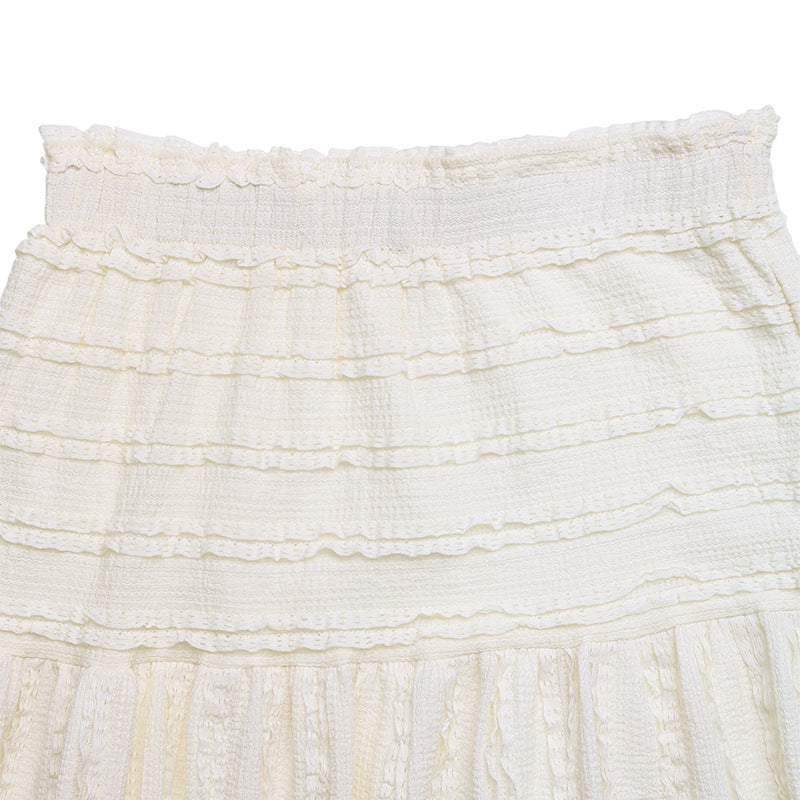 Elastic Waist Solid Color Texture Skirt
