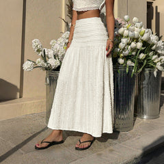 Elastic Waist Solid Color Texture Skirt