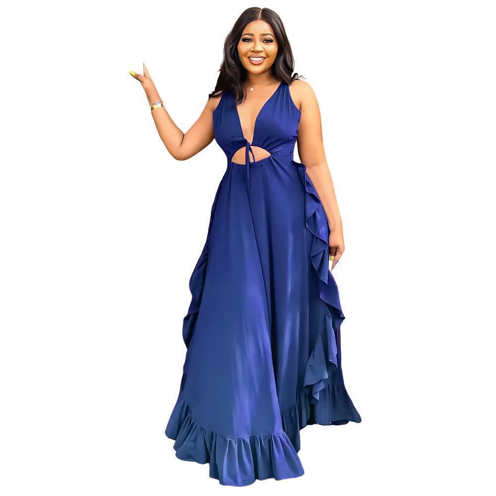 Elegant Ruffle High Waist Crop Top Spaghetti Strap Dress