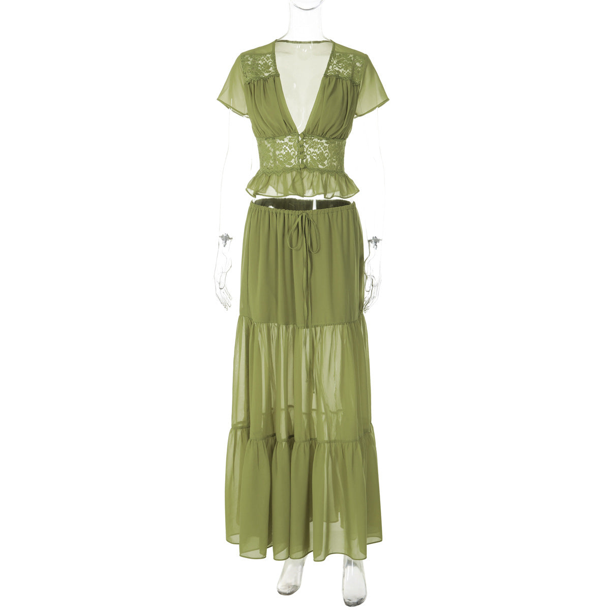 French Women Sexy Lace Chiffon Cardigan skirt sets