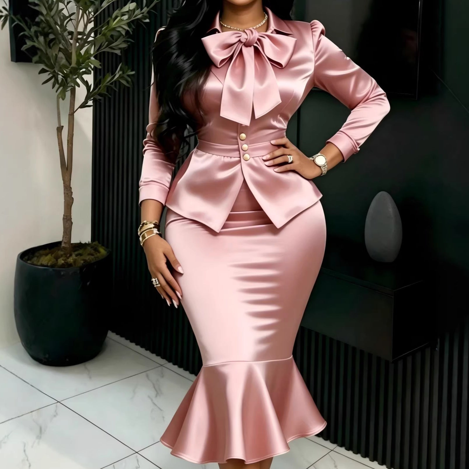 Elegant Satin Skirt Two Piece Sets