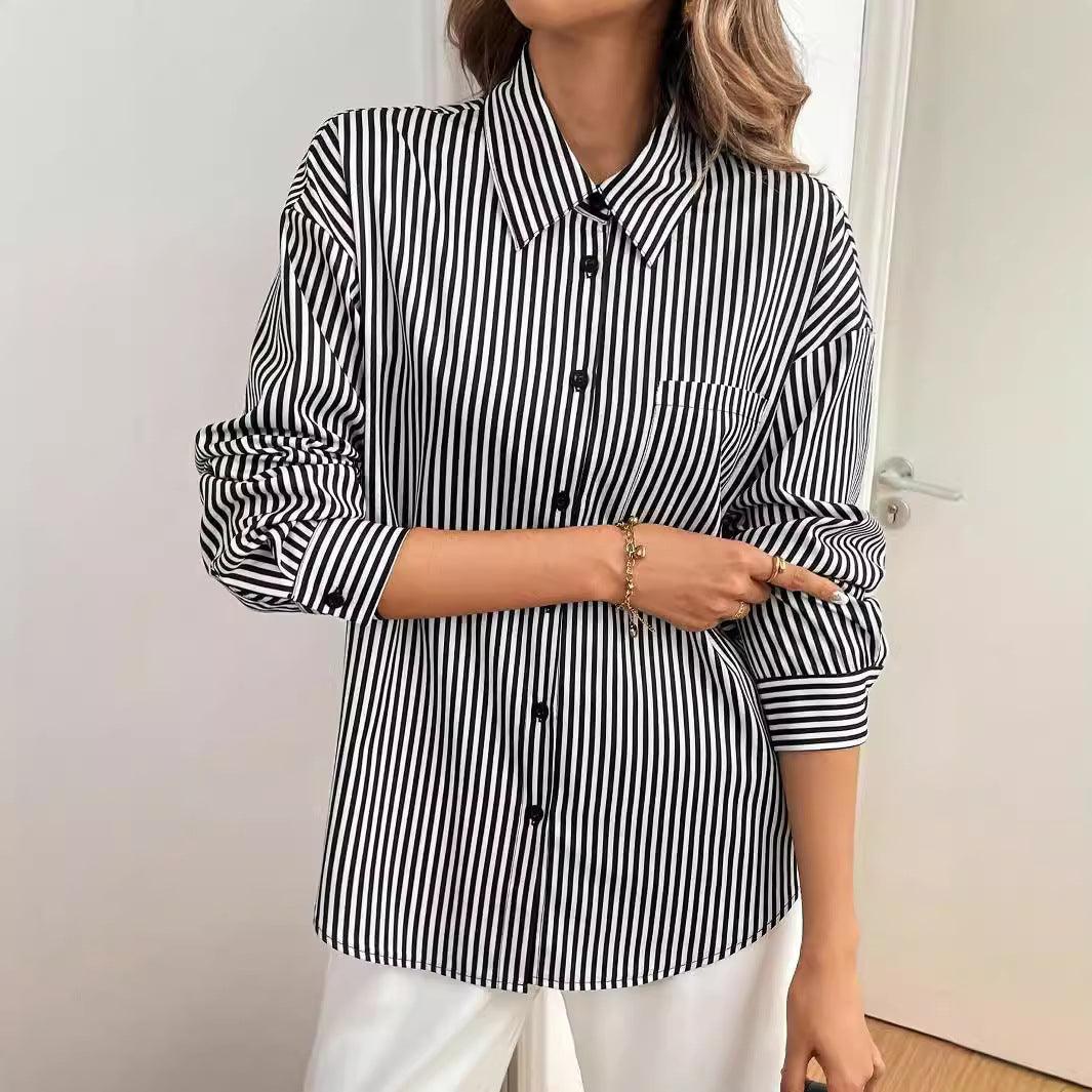 Elegant Women Striped Printed Long Sleeve Shirt