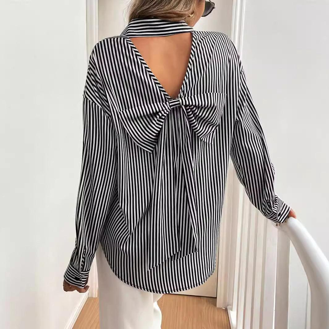 Elegant Women Striped Printed Long Sleeve Shirt