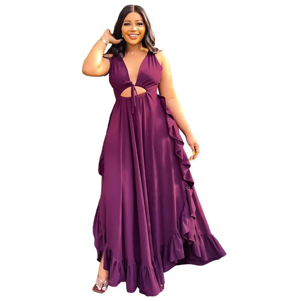 Elegant Ruffle High Waist Crop Top Spaghetti Strap Dress
