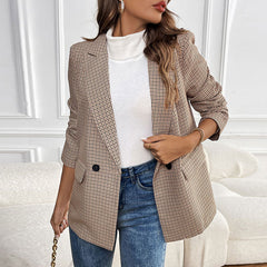Autumn One Button Houndstooth Blazer