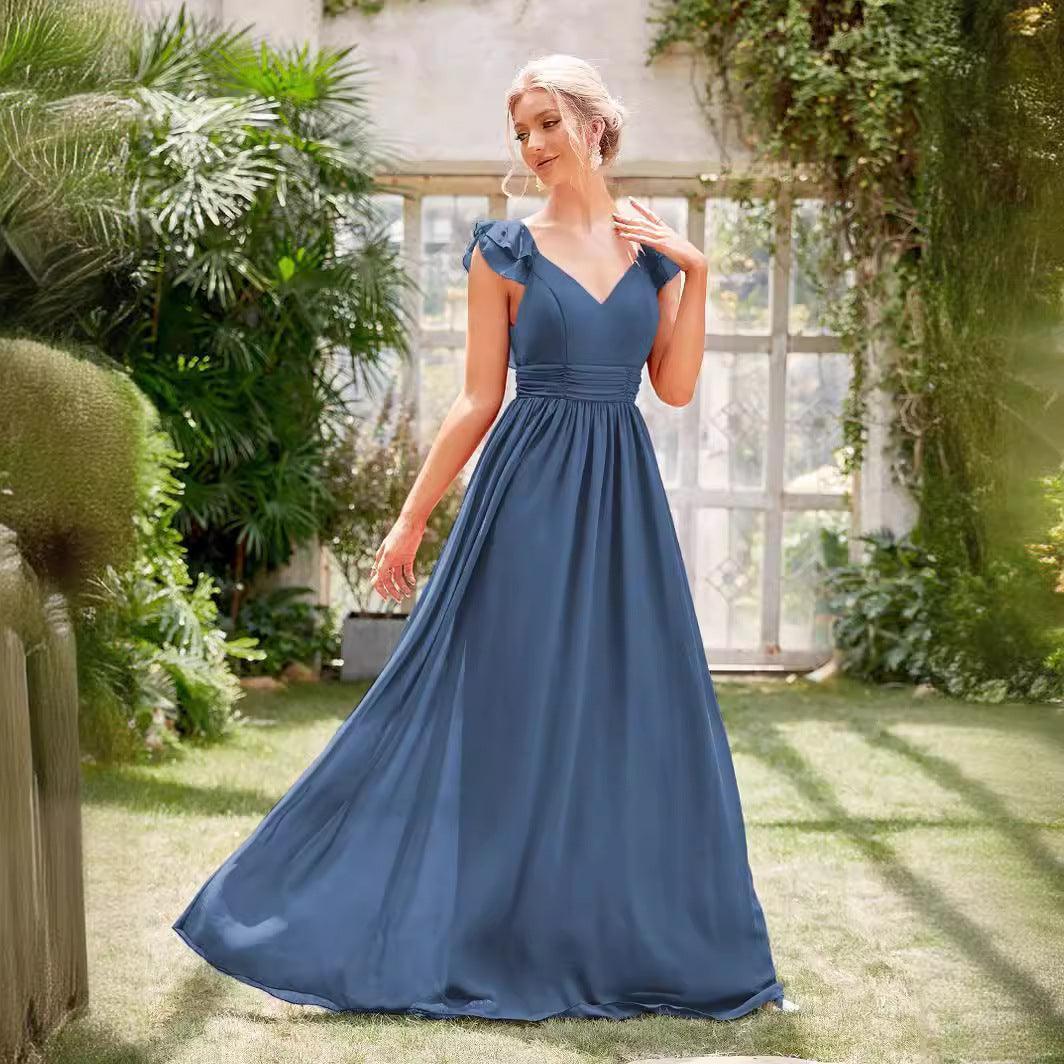 Chiffon Long V neck Formal Chiffon Party Evening Dress