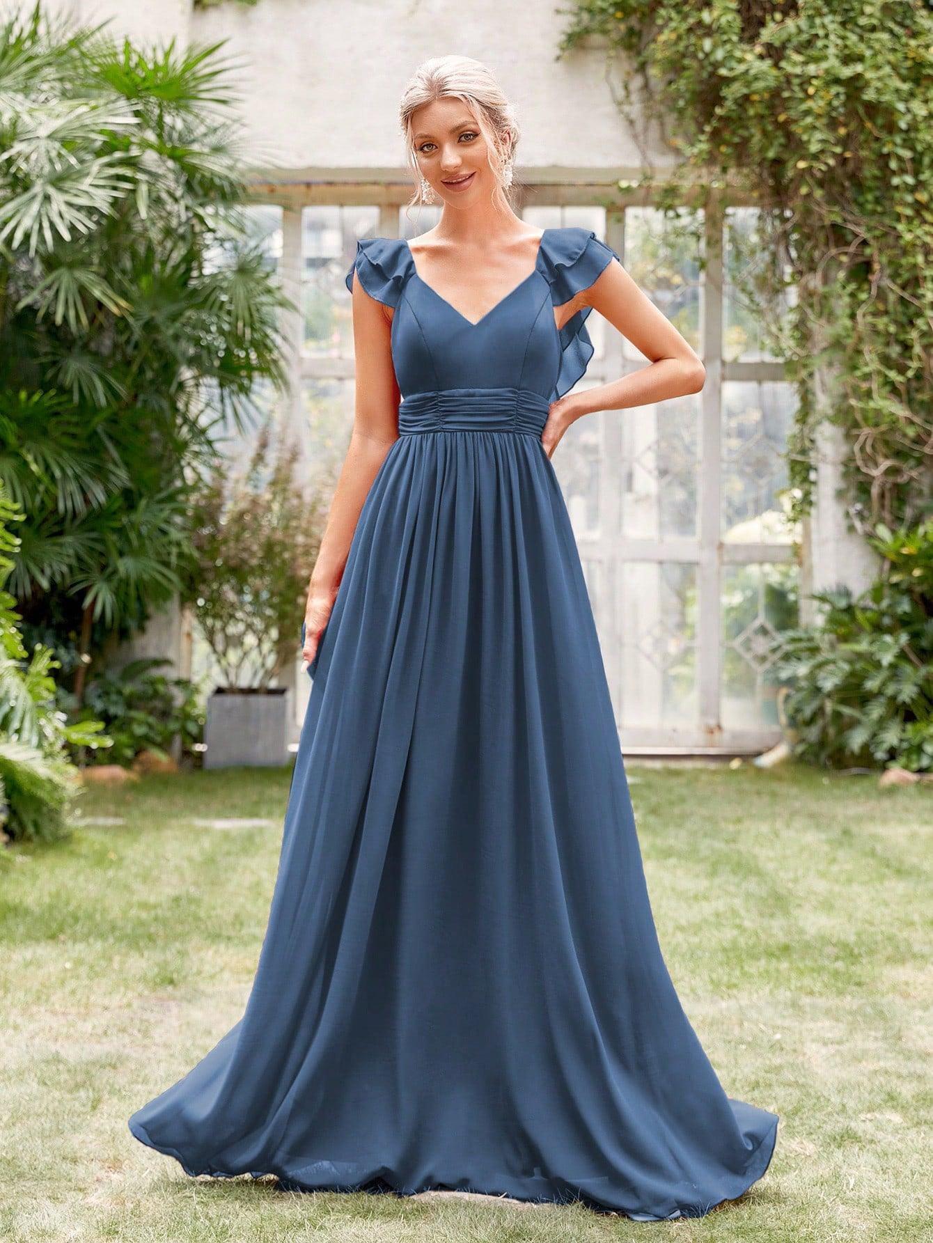 Chiffon Long V neck Formal Chiffon Party Evening Dress