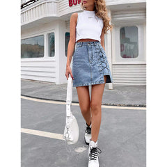 High Waist Summer Slimming Lace Up Split Skirt
