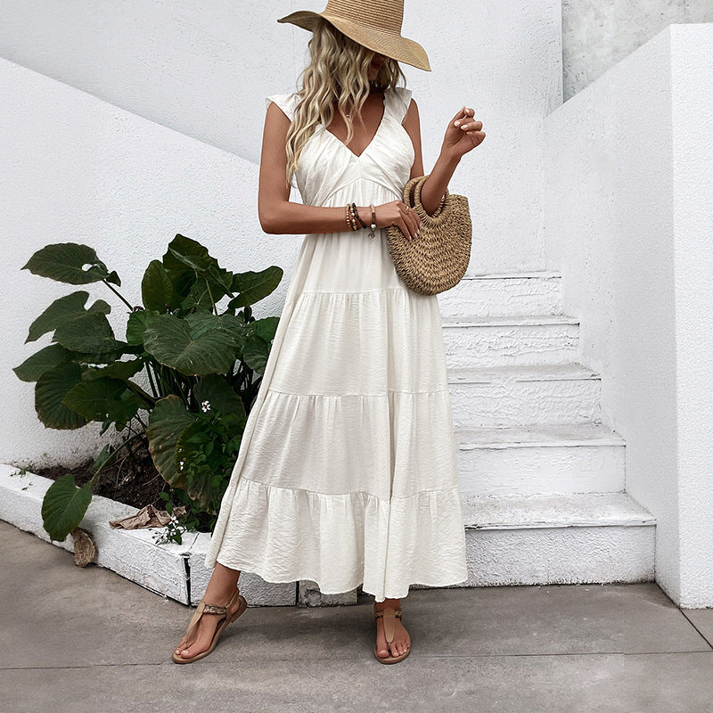 Casual Simple Sleeveless V neck Vacation Dress