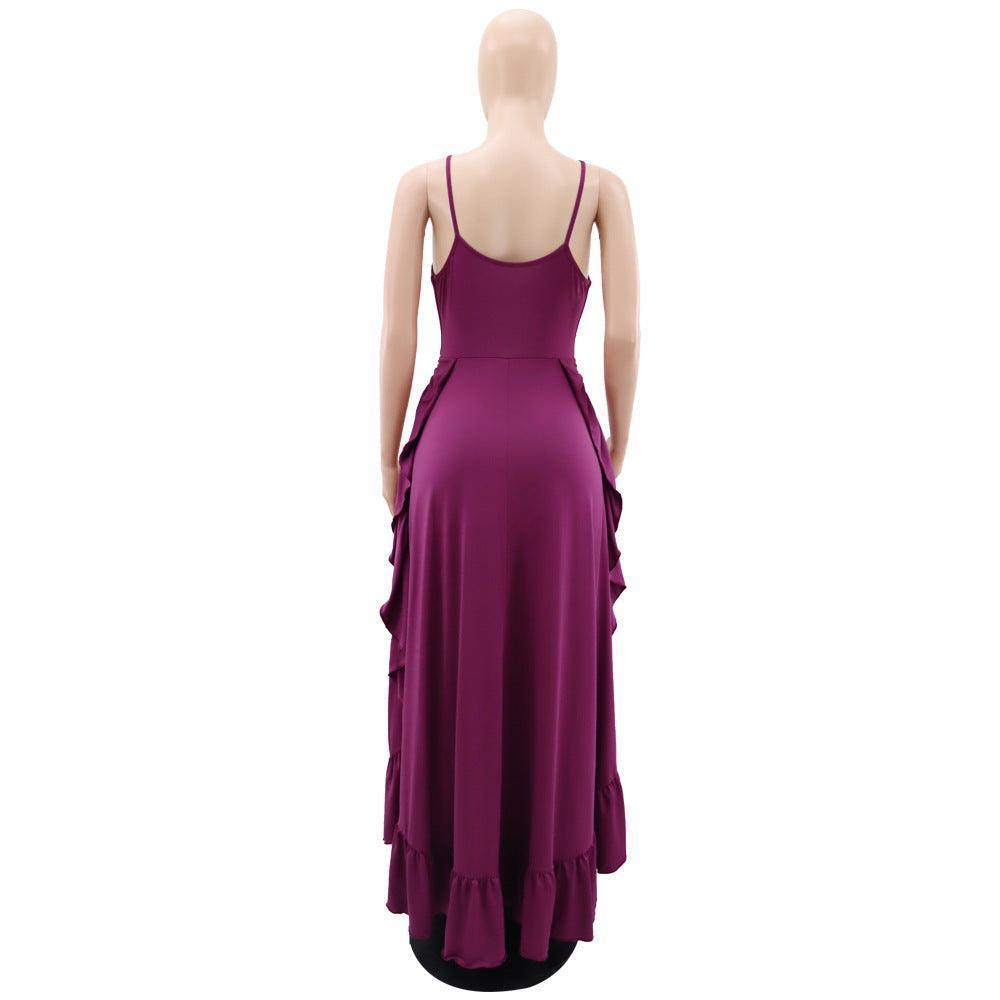 Elegant Ruffle High Waist Crop Top Spaghetti Strap Dress