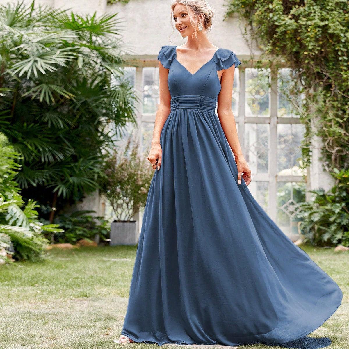 Chiffon Long V neck Formal Chiffon Party Evening Dress