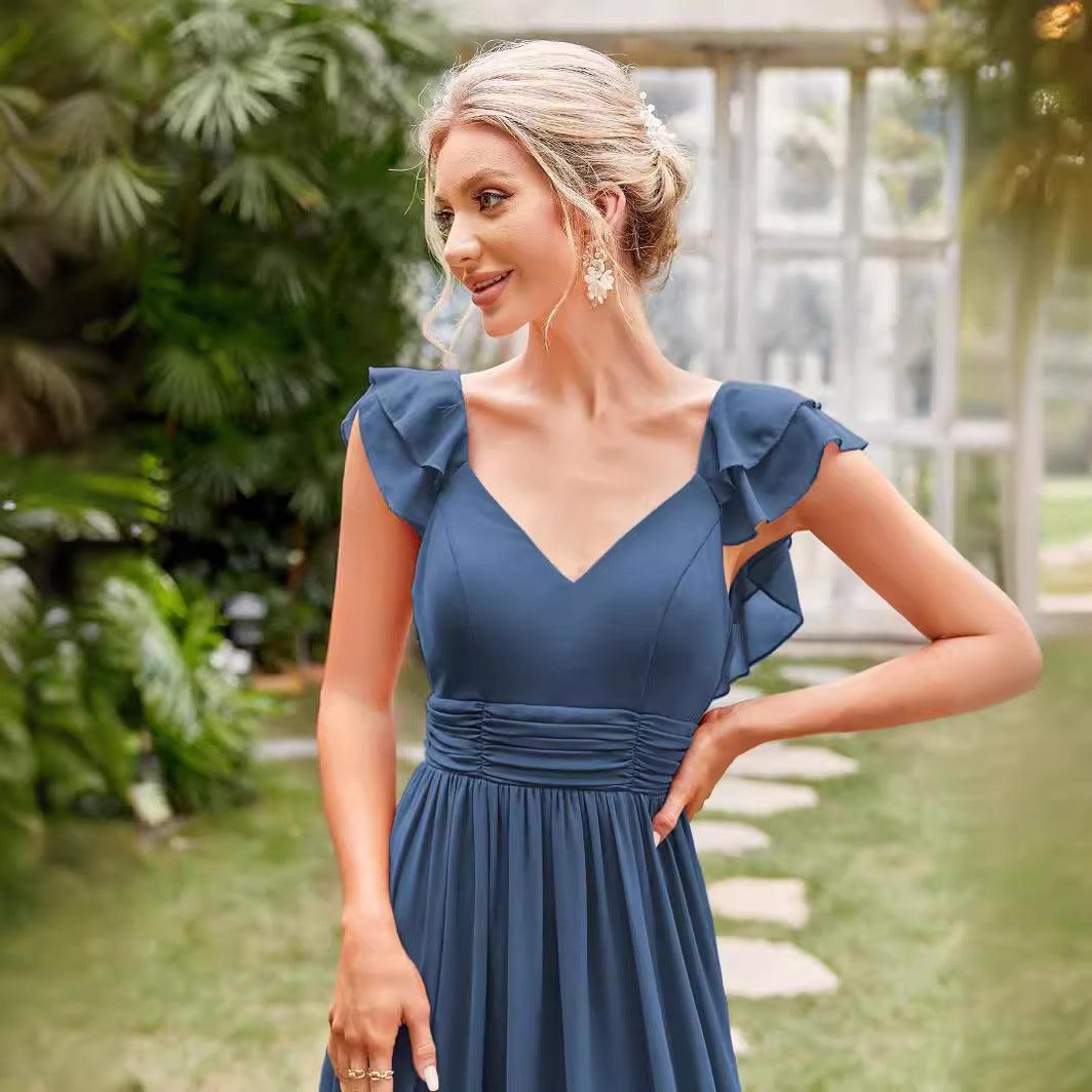 Chiffon Long V neck Formal Chiffon Party Evening Dress