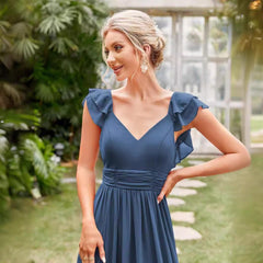 Chiffon Long V neck Formal Chiffon Party Evening Dress