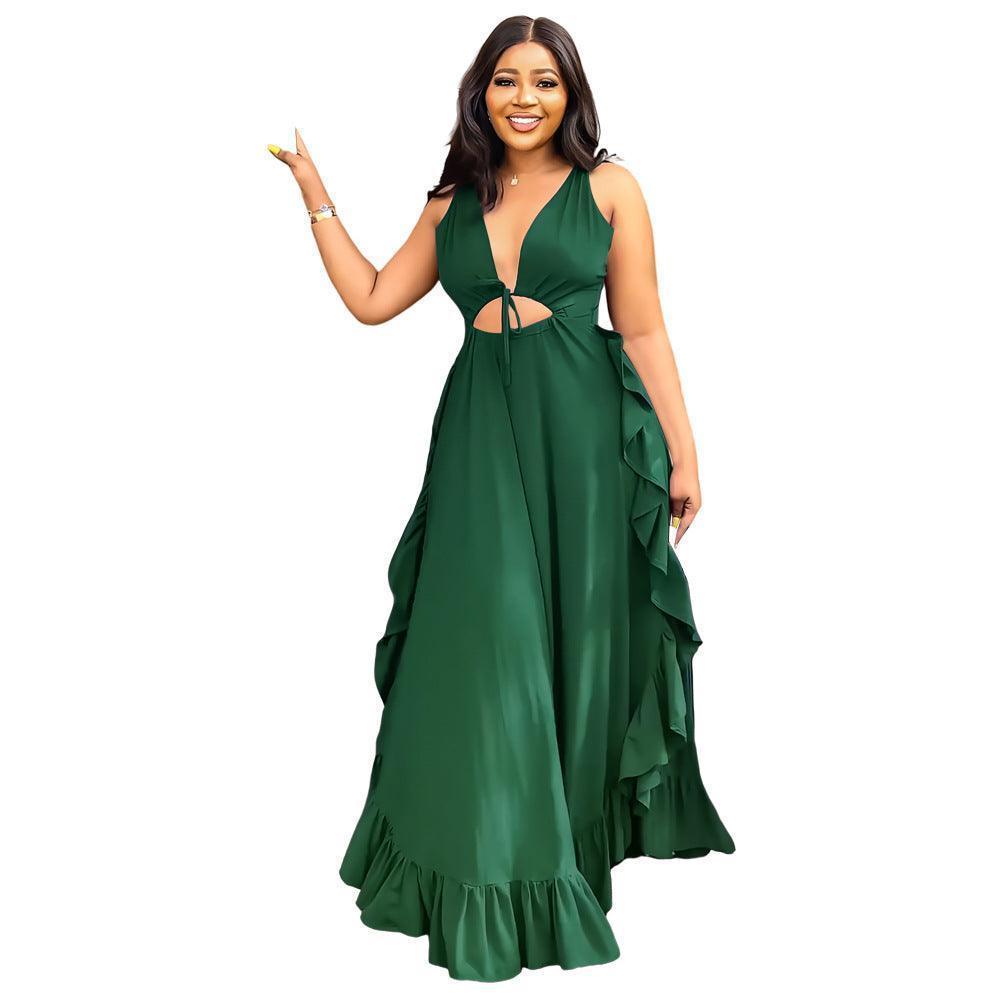 Elegant Ruffle High Waist Crop Top Spaghetti Strap Dress