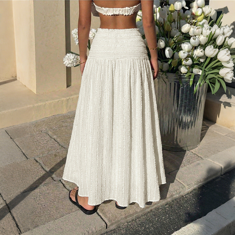 Elastic Waist Solid Color Texture Skirt