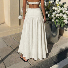 Elastic Waist Solid Color Texture Skirt