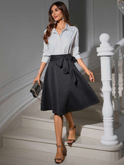 Elastic Knitted High Waist Lace up Skirt