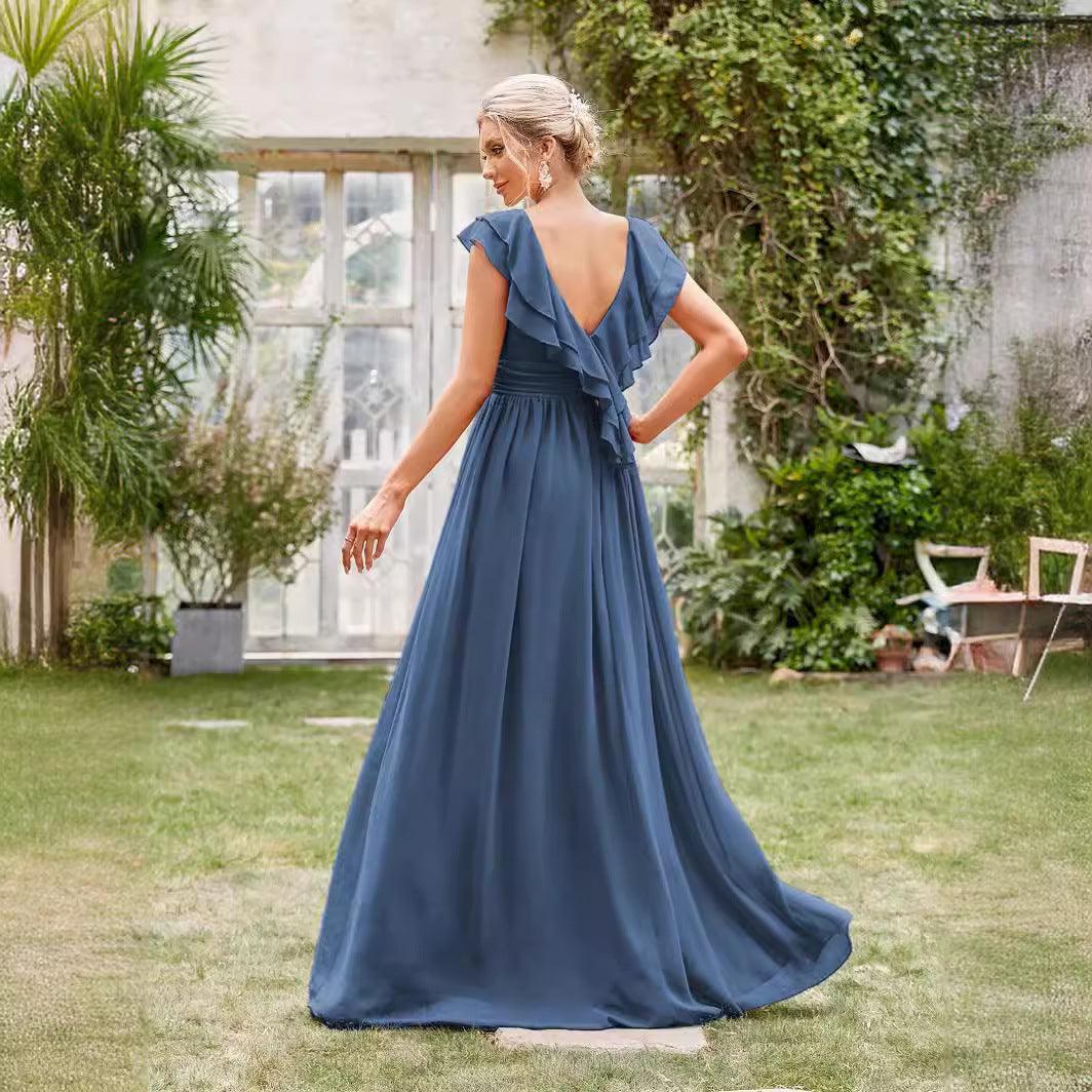 Chiffon Long V neck Formal Chiffon Party Evening Dress