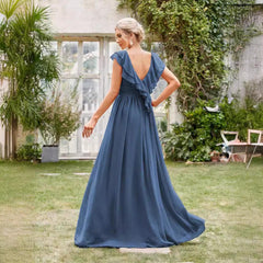 Chiffon Long V neck Formal Chiffon Party Evening Dress