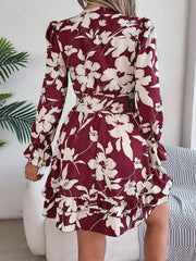 Casual Floral Lace up Long Sleeve Dress