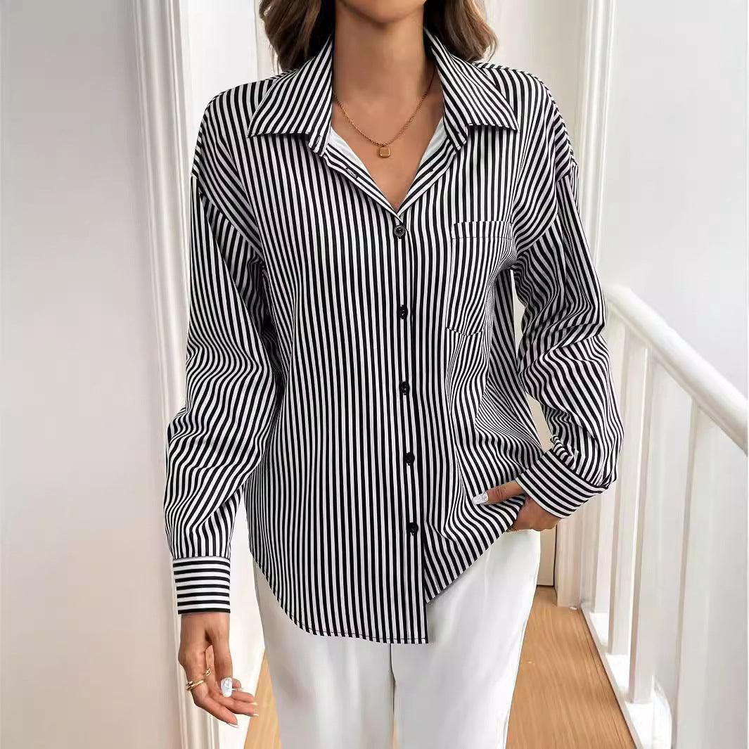 Elegant Women Striped Printed Long Sleeve Shirt