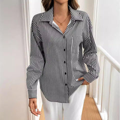 Elegant Women Striped Printed Long Sleeve Shirt